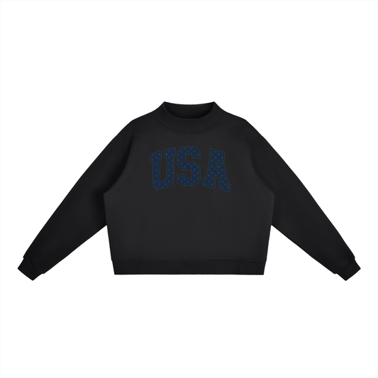 USA Polka Dot Essential Fleece Mock-Neck Crew Sweatshirt