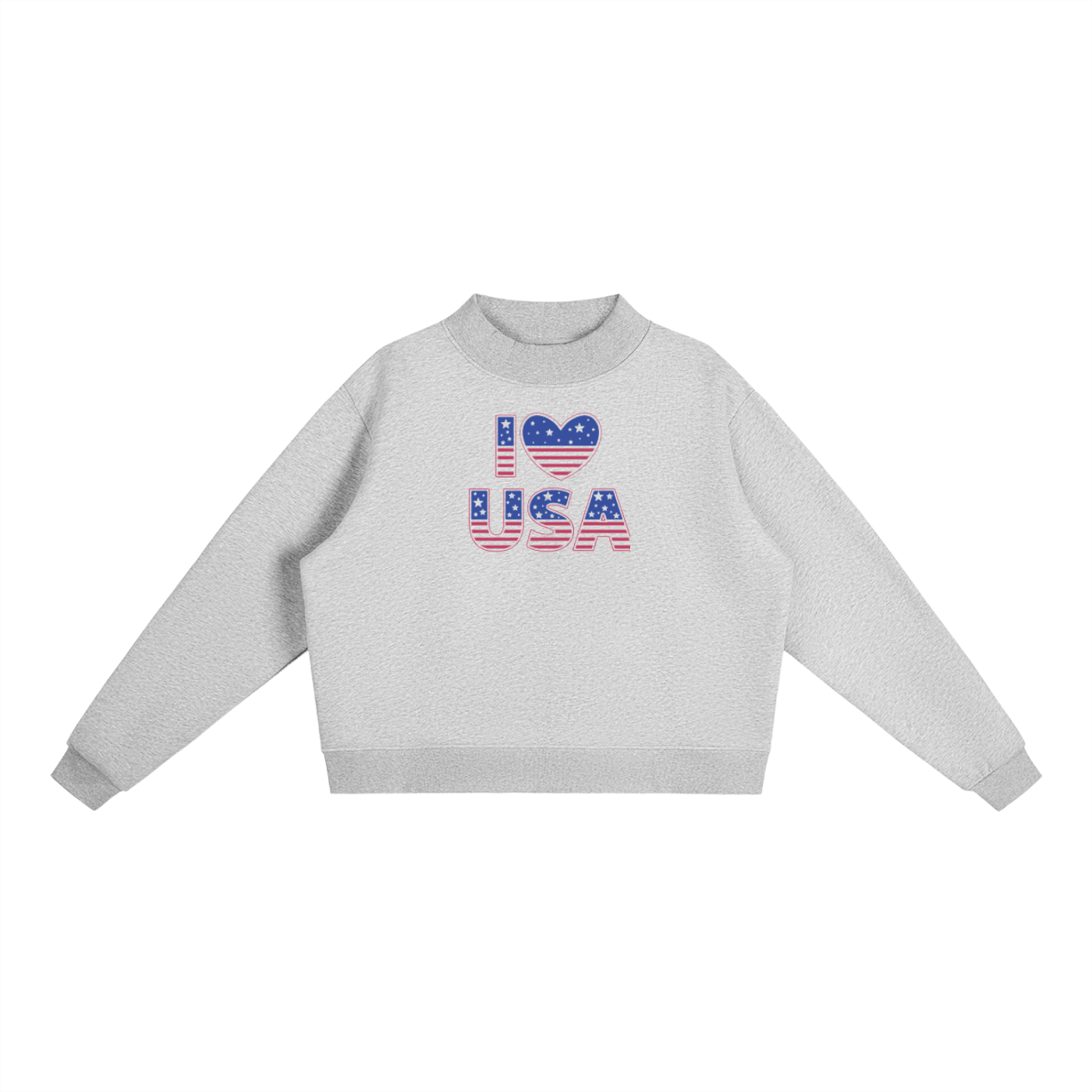 USA Heart Fleece Mock-Neck Crew Sweatshirt