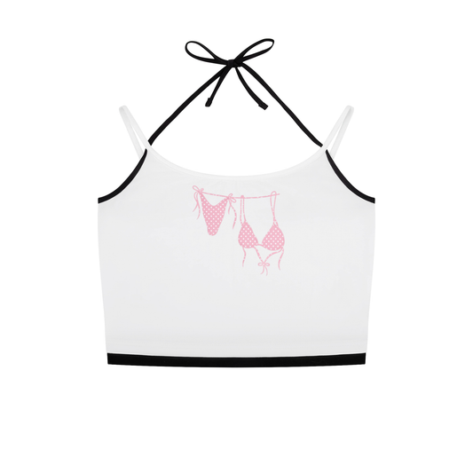 Pink Bikini Contrast Binding Halter Tank Top