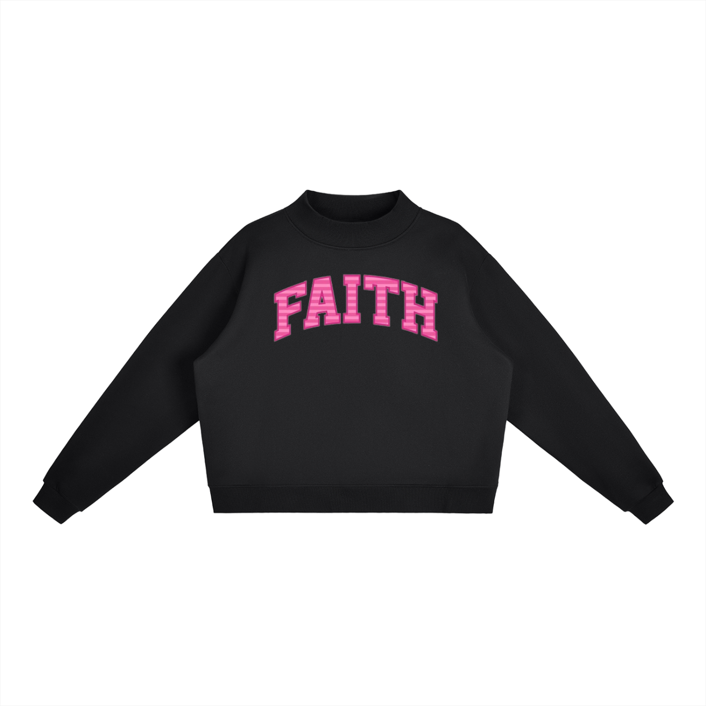Faith Pink Stripes Essential Fleece Mock-Neck Crew Sweatshirt