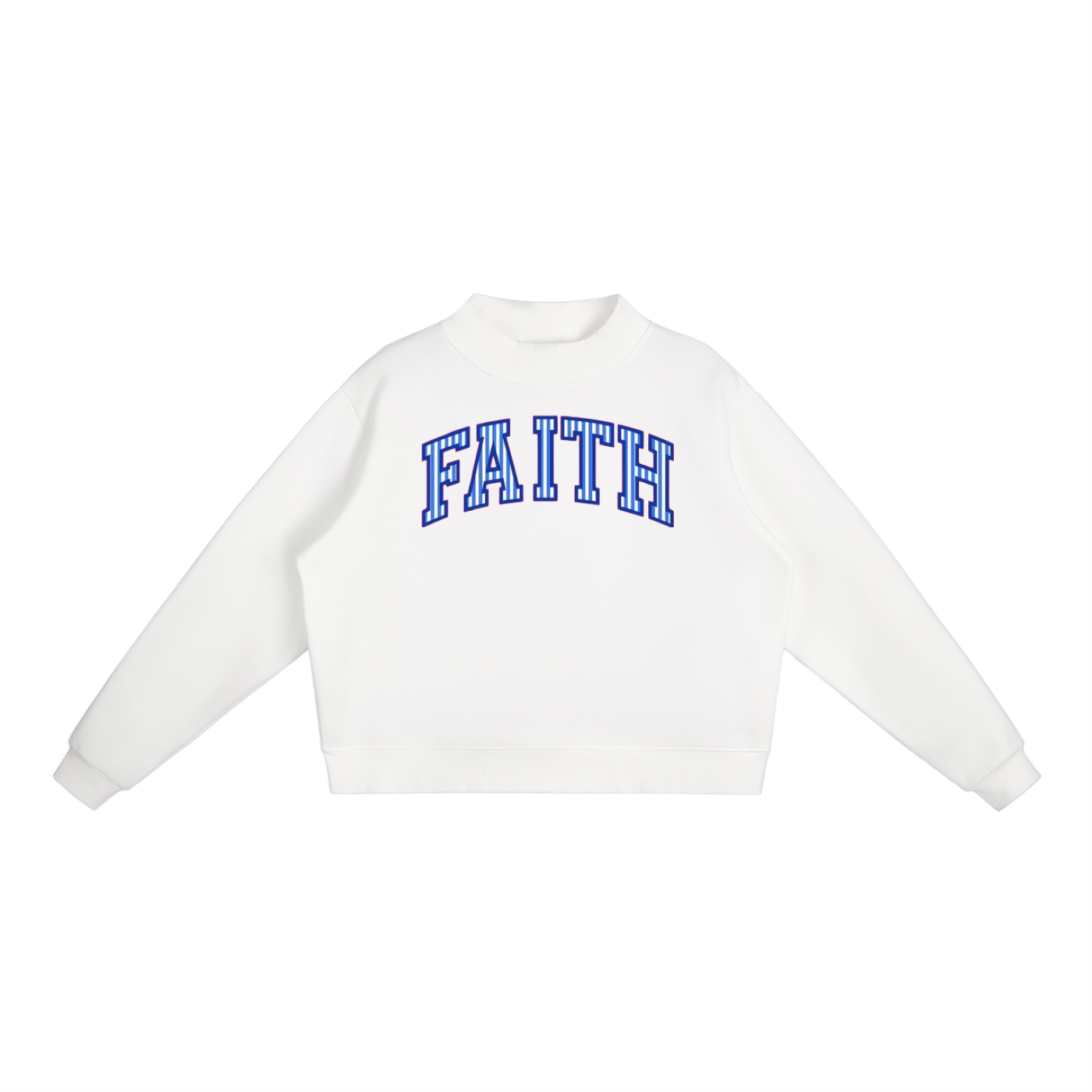Faith Blue Stripes Essential Fleece Mock-Neck Crew Sweatshirt