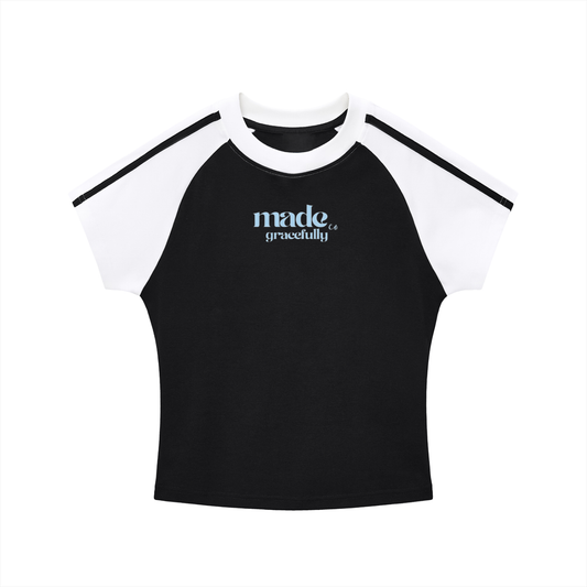 Logo Contrast Stripes Bodycon Raglan  Sleeve T-Shirt