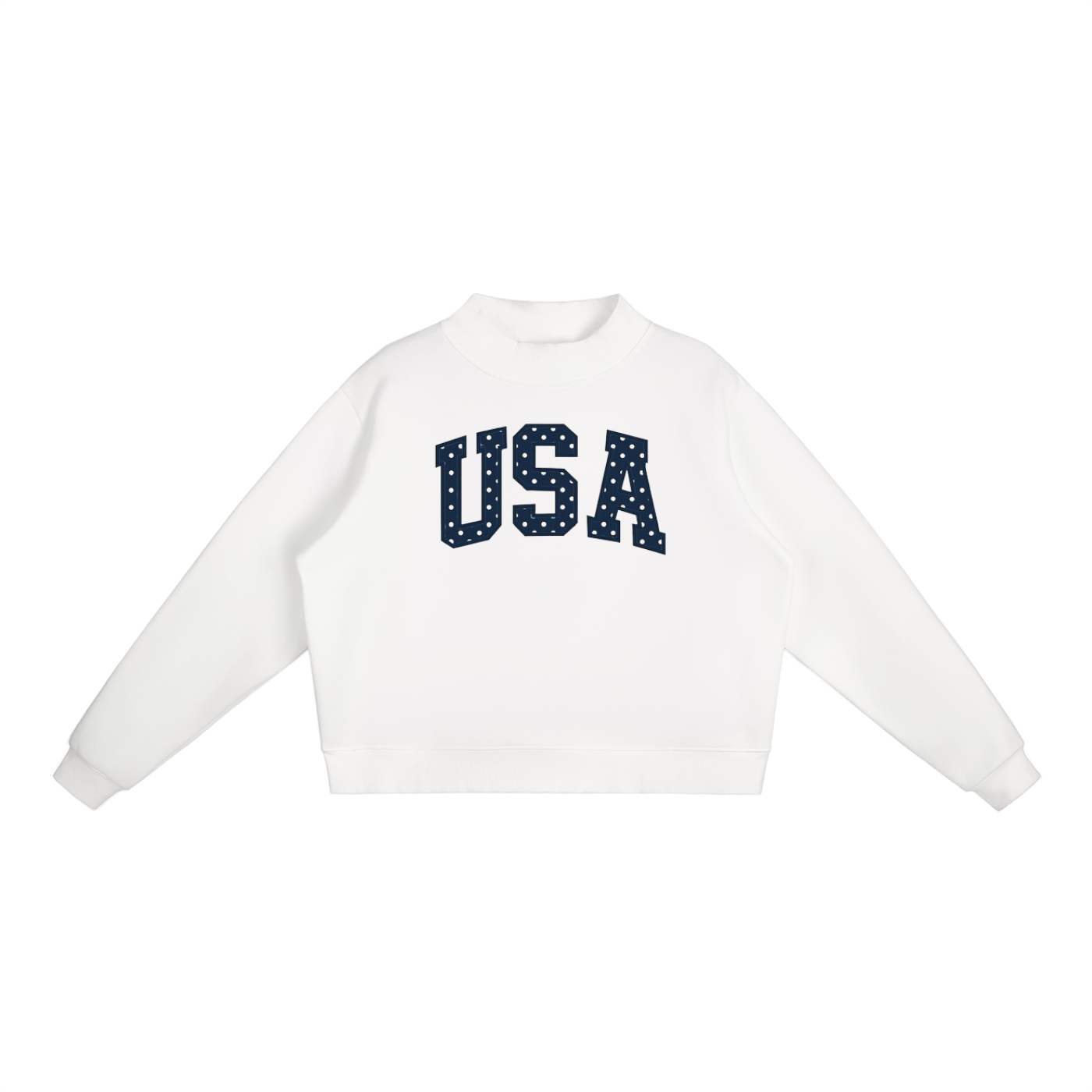 USA Polka Dot Essential Fleece Mock-Neck Crew Sweatshirt