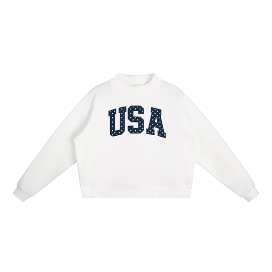 USA Polka Dot Essential Fleece Mock-Neck Crew Sweatshirt