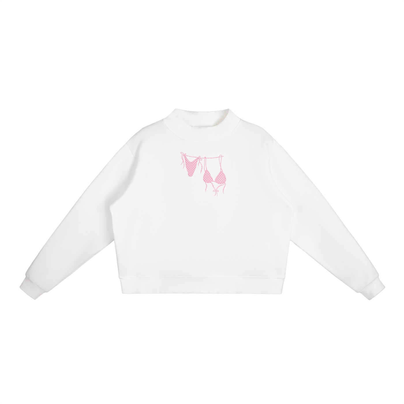 Pink Bikini Front Essential Fleece Mock-Neck Crew Sweatshirt