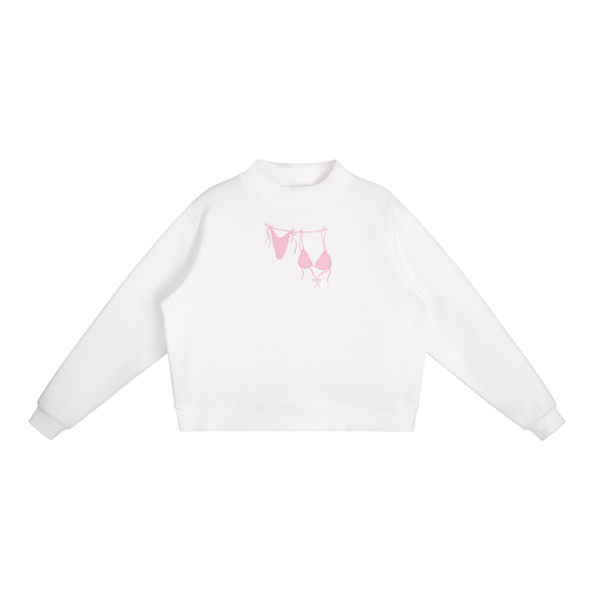 Pink Bikini Front Essential Fleece Mock-Neck Crew Sweatshirt