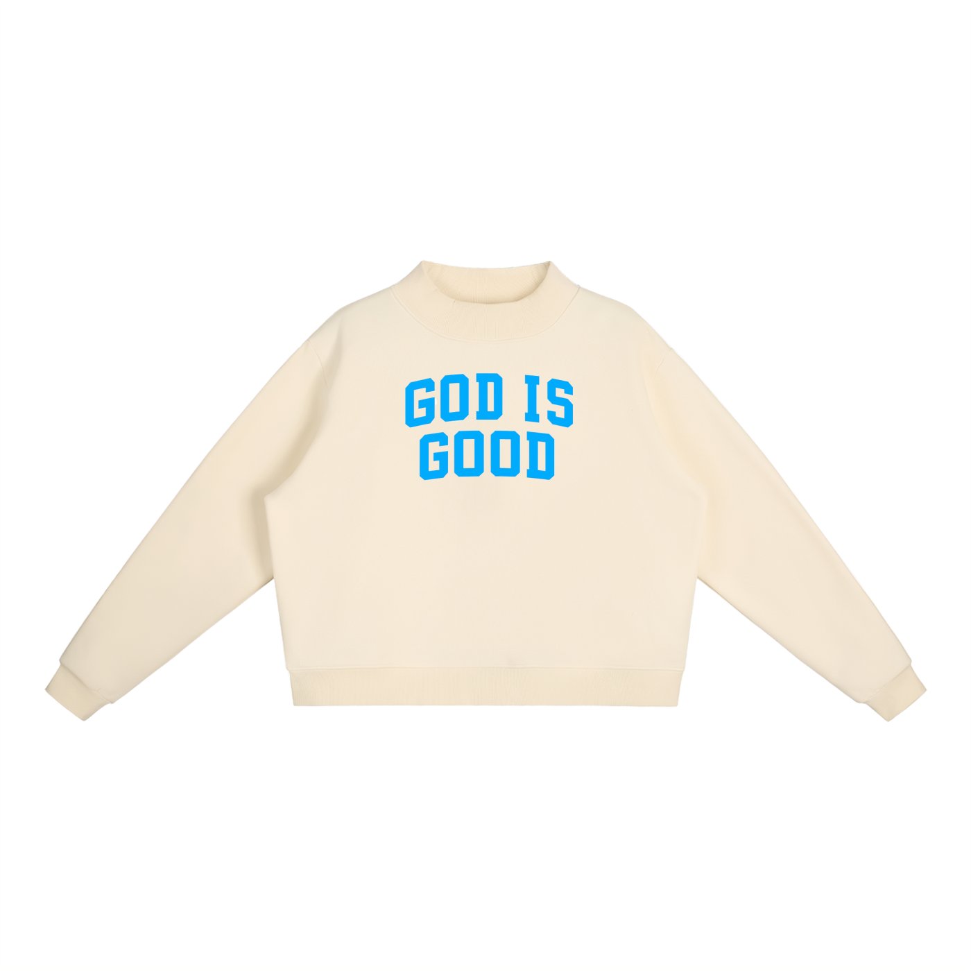God Is Good Blue Essential Fleece Mock-Neck Crew Sweatshirt