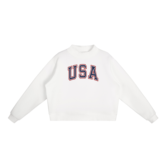 USA Varsity Fleece Mock-Neck Crew Sweatshirt