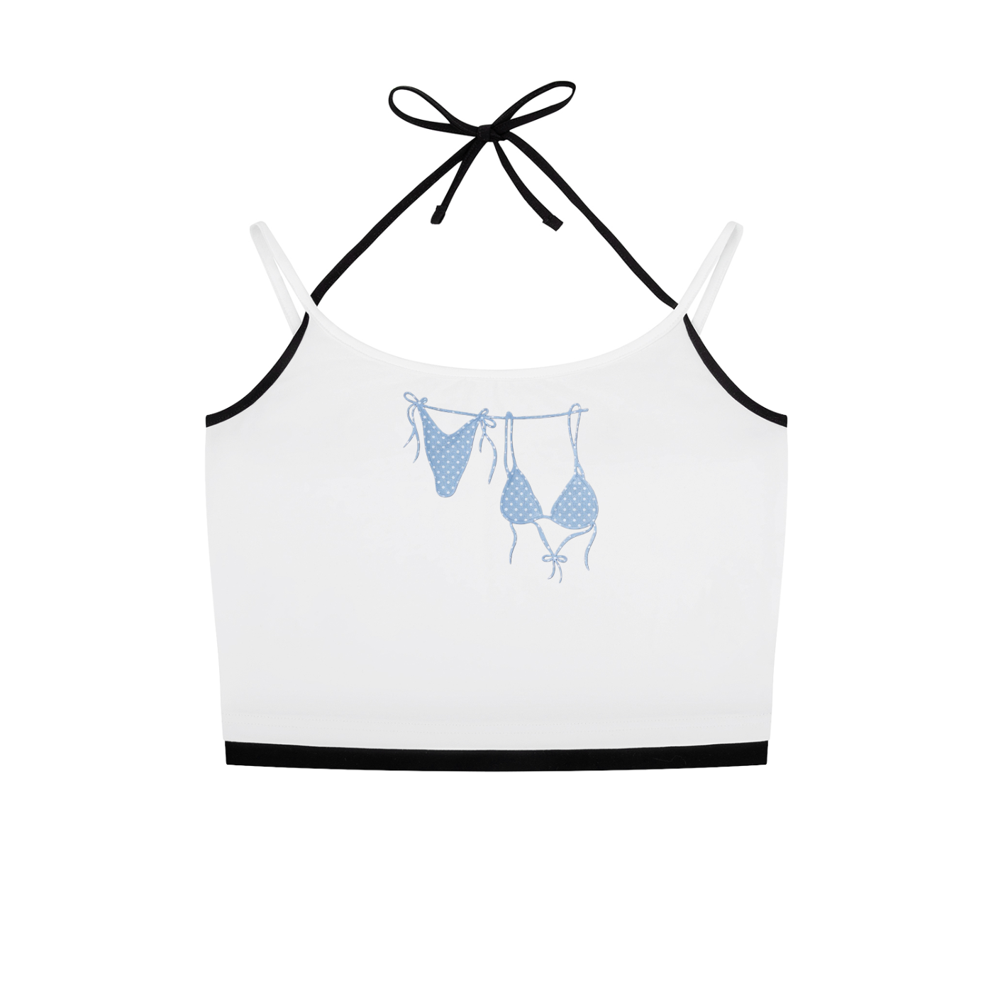 Blue Bikini Contrast Binding Halter Tank Top