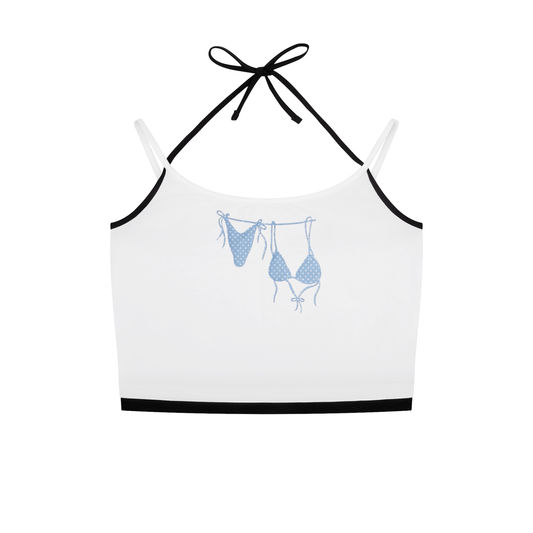 Blue Bikini Contrast Binding Halter Tank Top