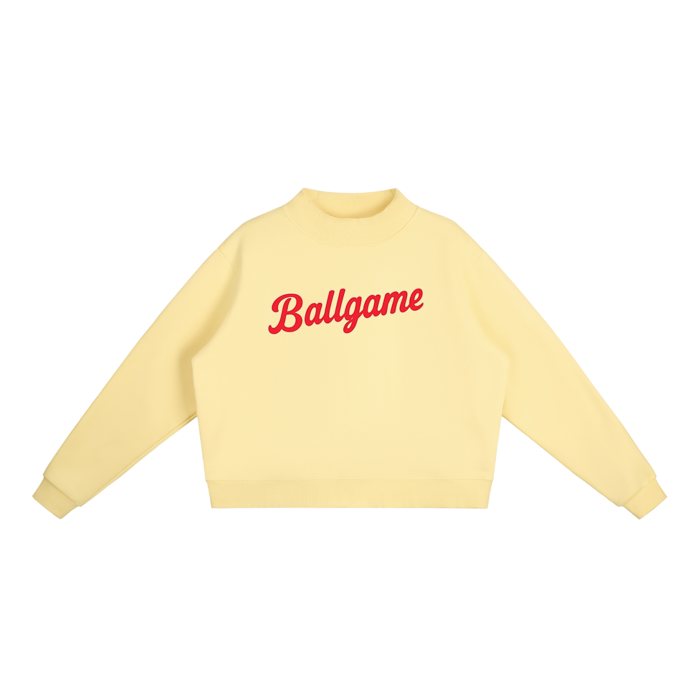 Ballgame Script with Patchwork Essential Fleece Mock-Neck Crew Sweatshirt