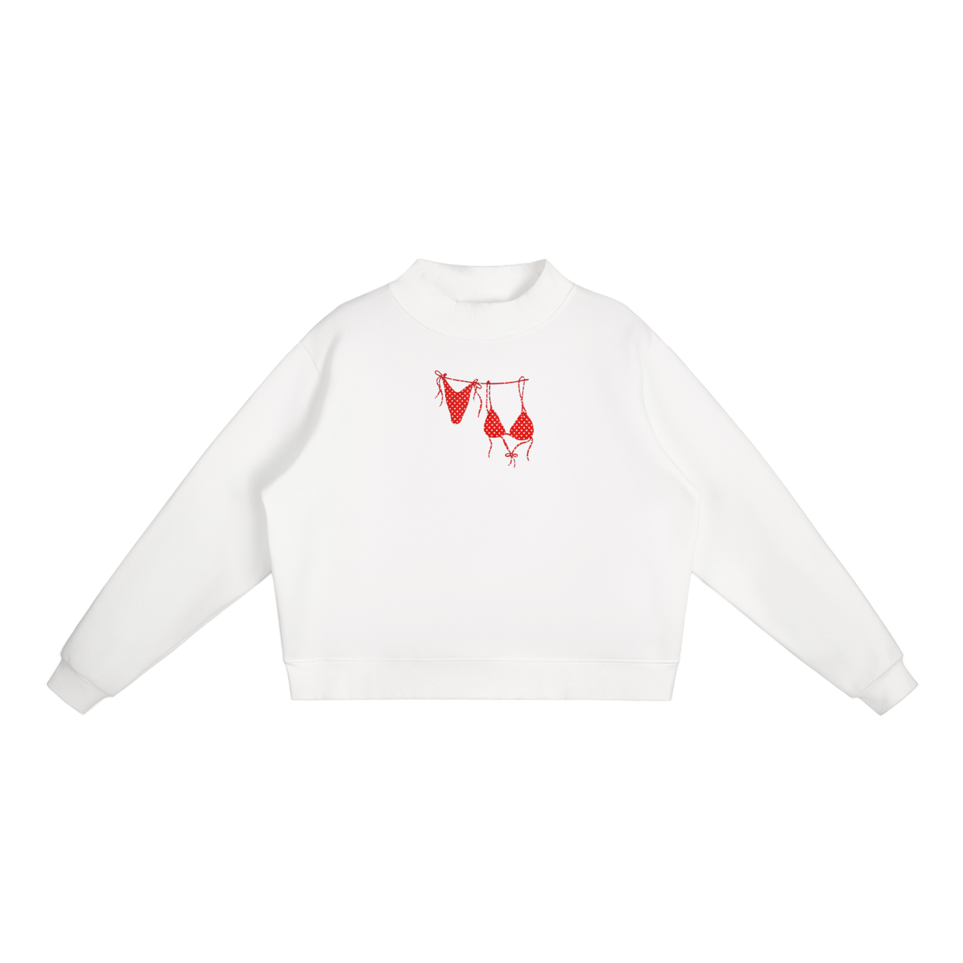 Red Bikini Front Essential Fleece Mock-Neck Crew Sweatshirt