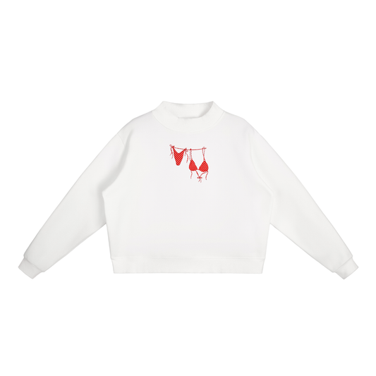 Red Bikini Front Essential Fleece Mock-Neck Crew Sweatshirt