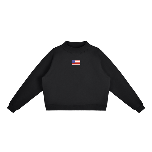 Flag All American Baseball Fleece Mock-Neck Crew Sweatshirt