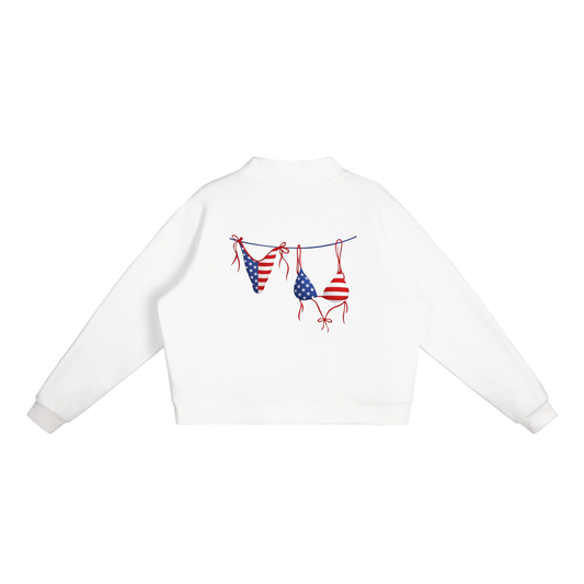 USA Bikini Logo Essential Fleece Mock-Neck Crew Sweatshirt