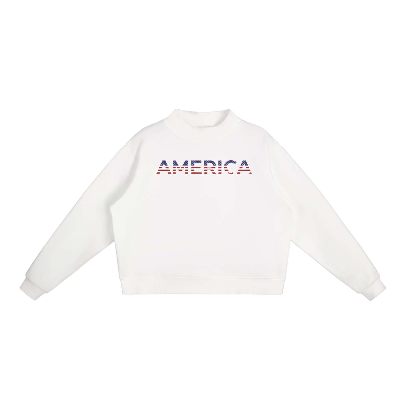 America Flag Fleece Mock-Neck Crew Sweatshirt