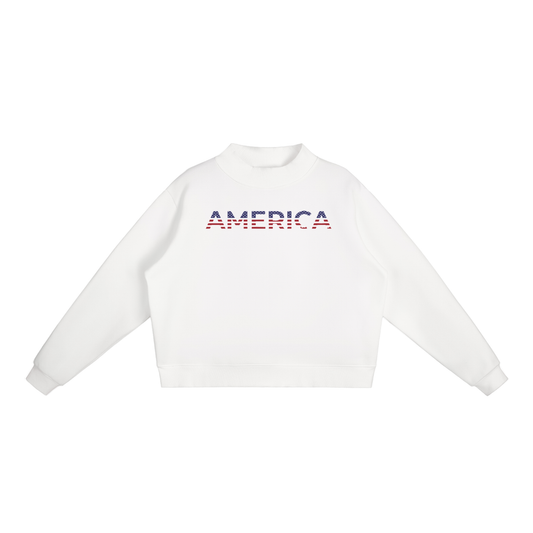 America Flag Fleece Mock-Neck Crew Sweatshirt