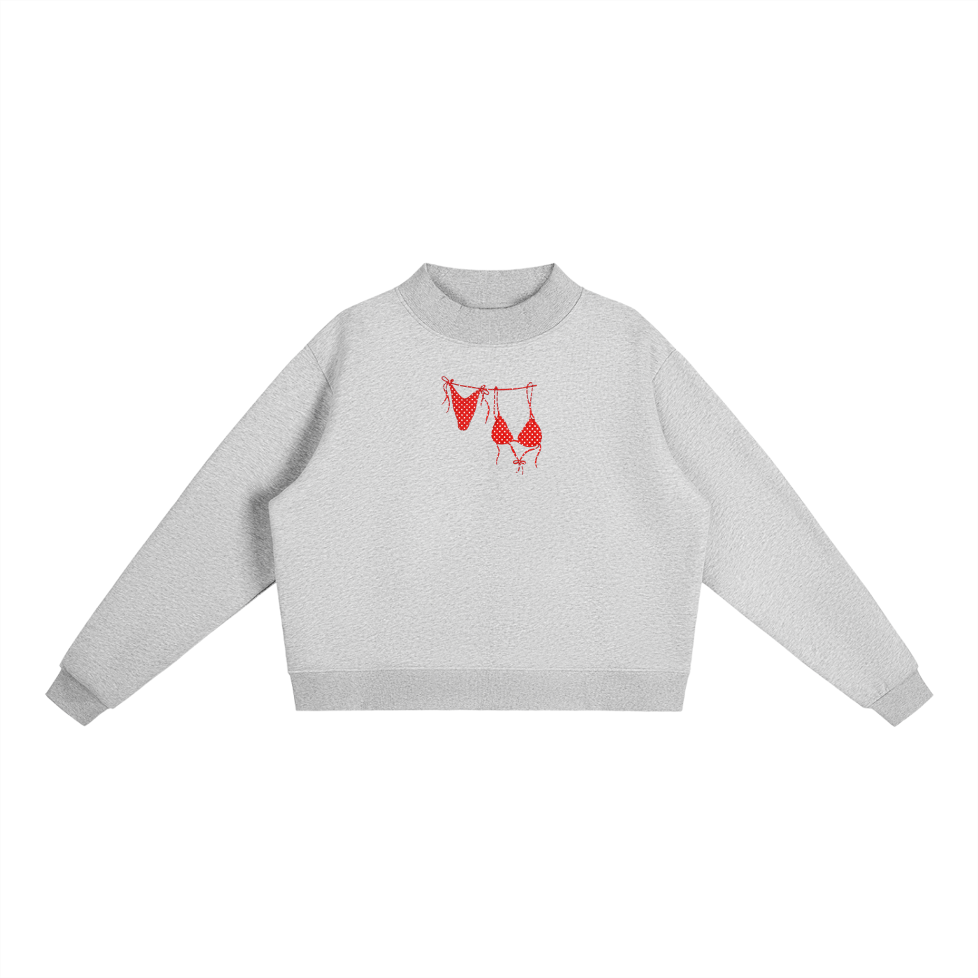 Red Bikini Front Essential Fleece Mock-Neck Crew Sweatshirt