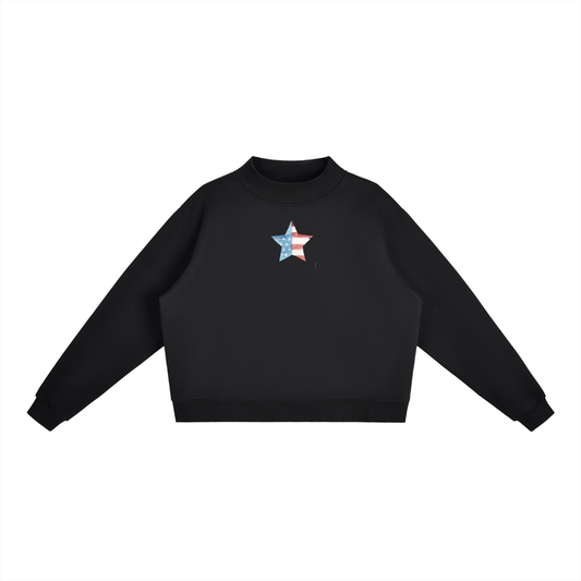 Watercolor Star Fleece Mock-Neck Crew Sweatshirt