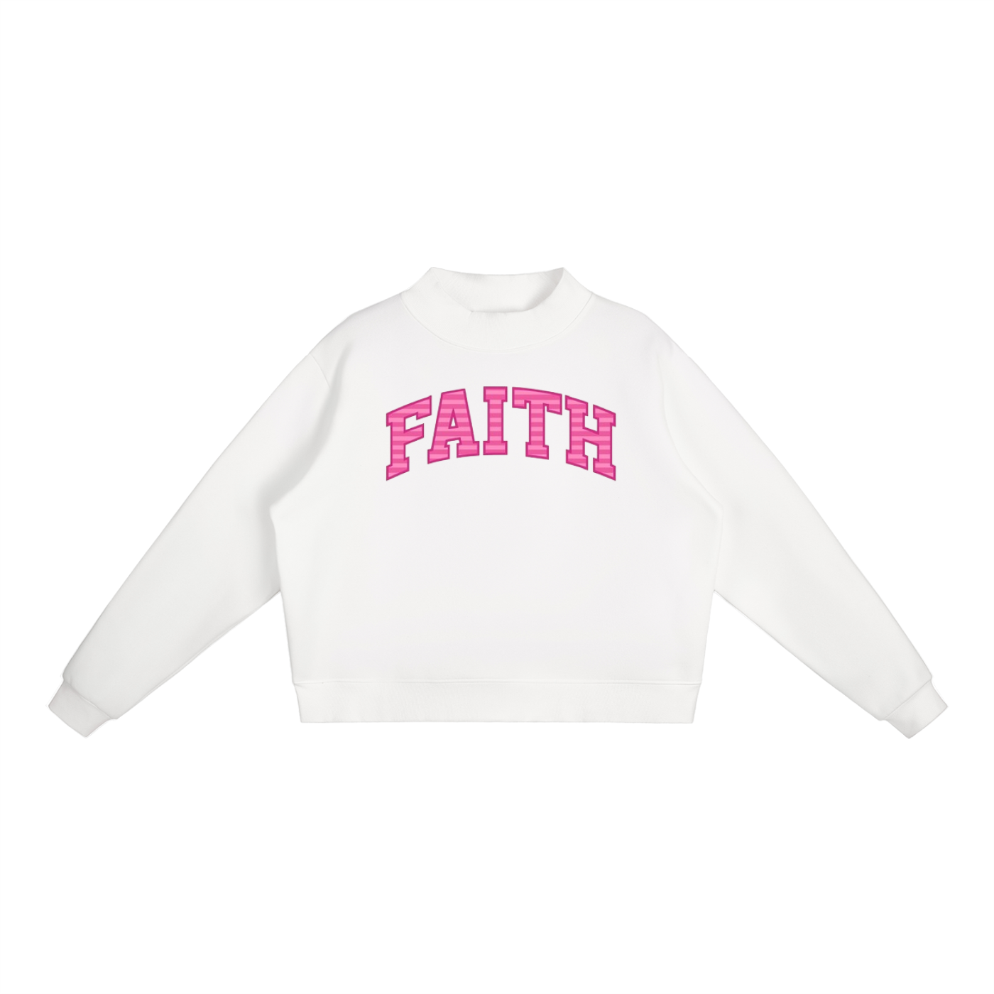 Faith Pink Stripes Essential Fleece Mock-Neck Crew Sweatshirt