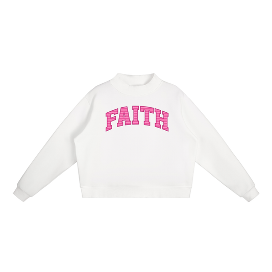Faith Pink Stripes Essential Fleece Mock-Neck Crew Sweatshirt