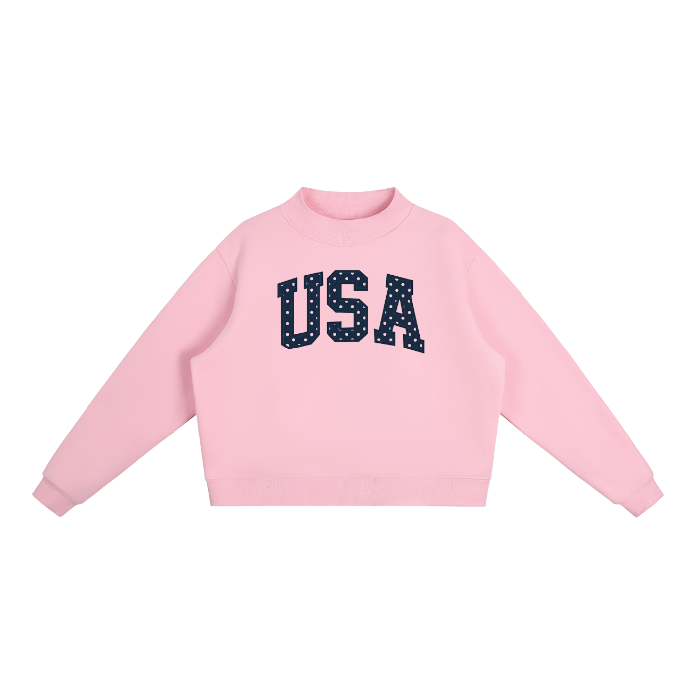 USA Polka Dot Essential Fleece Mock-Neck Crew Sweatshirt