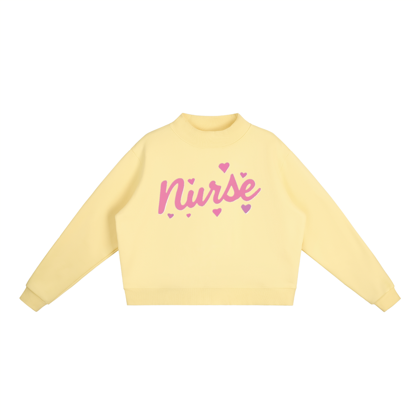 Nurse Script Print Essential Fleece Mock-Neck Crew Sweatshirt