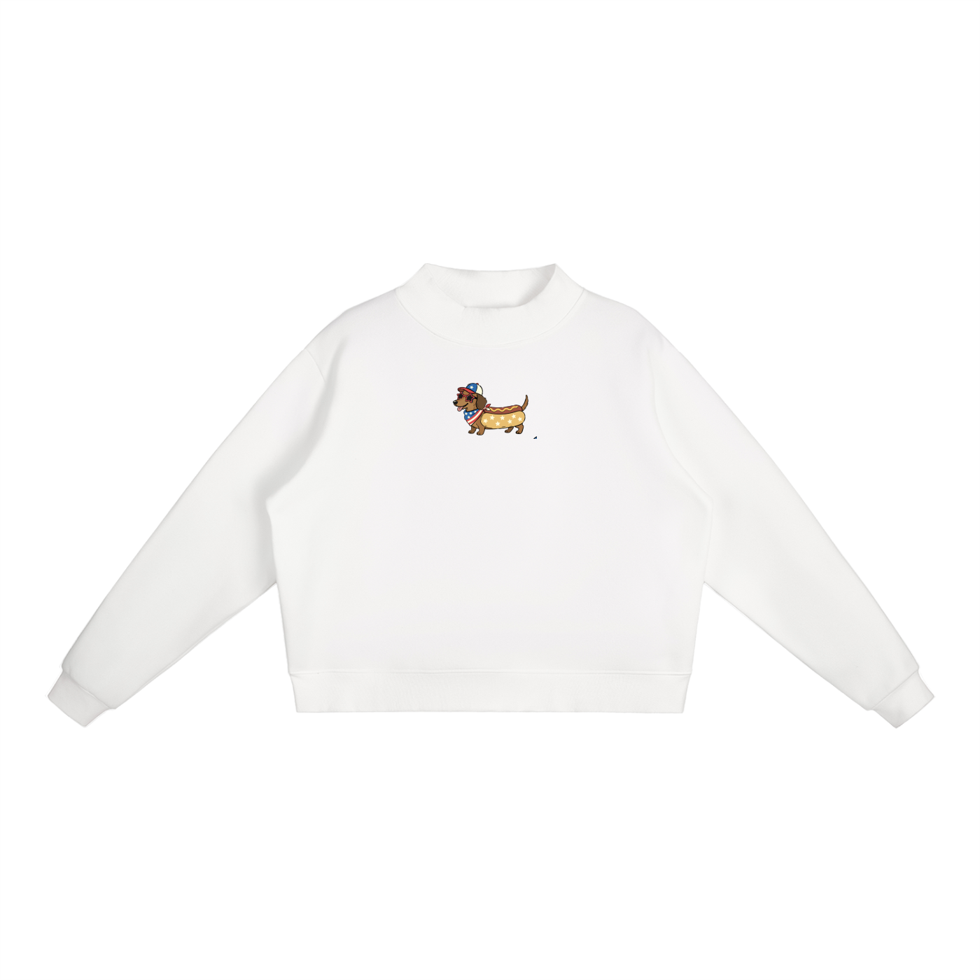 USA Weiner Dog Fleece Mock-Neck Crew Sweatshirt