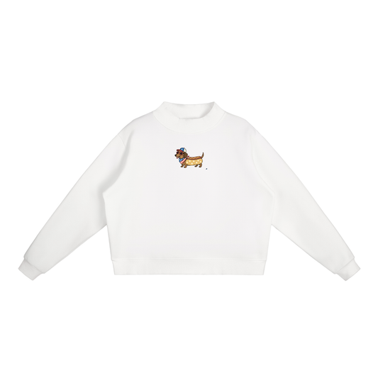 USA Weiner Dog Fleece Mock-Neck Crew Sweatshirt