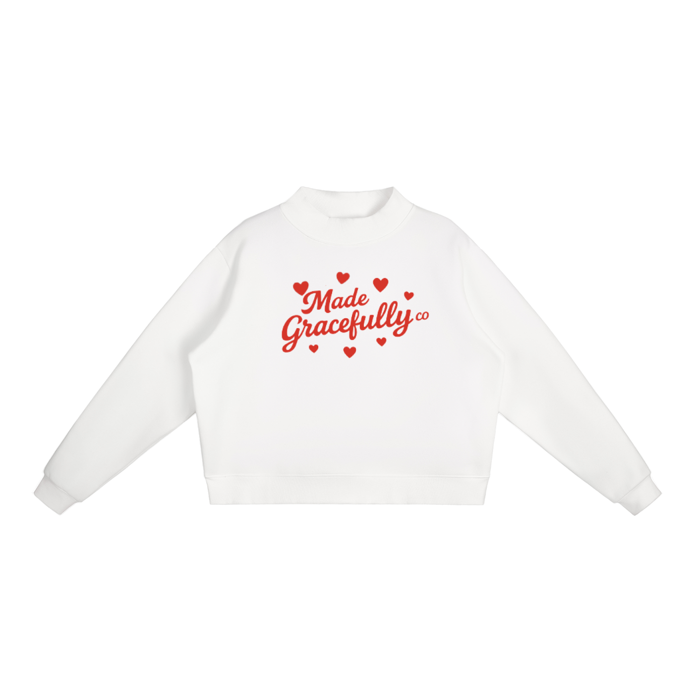Hearts Logo Front Essential Fleece Mock-Neck Crew Sweatshirt