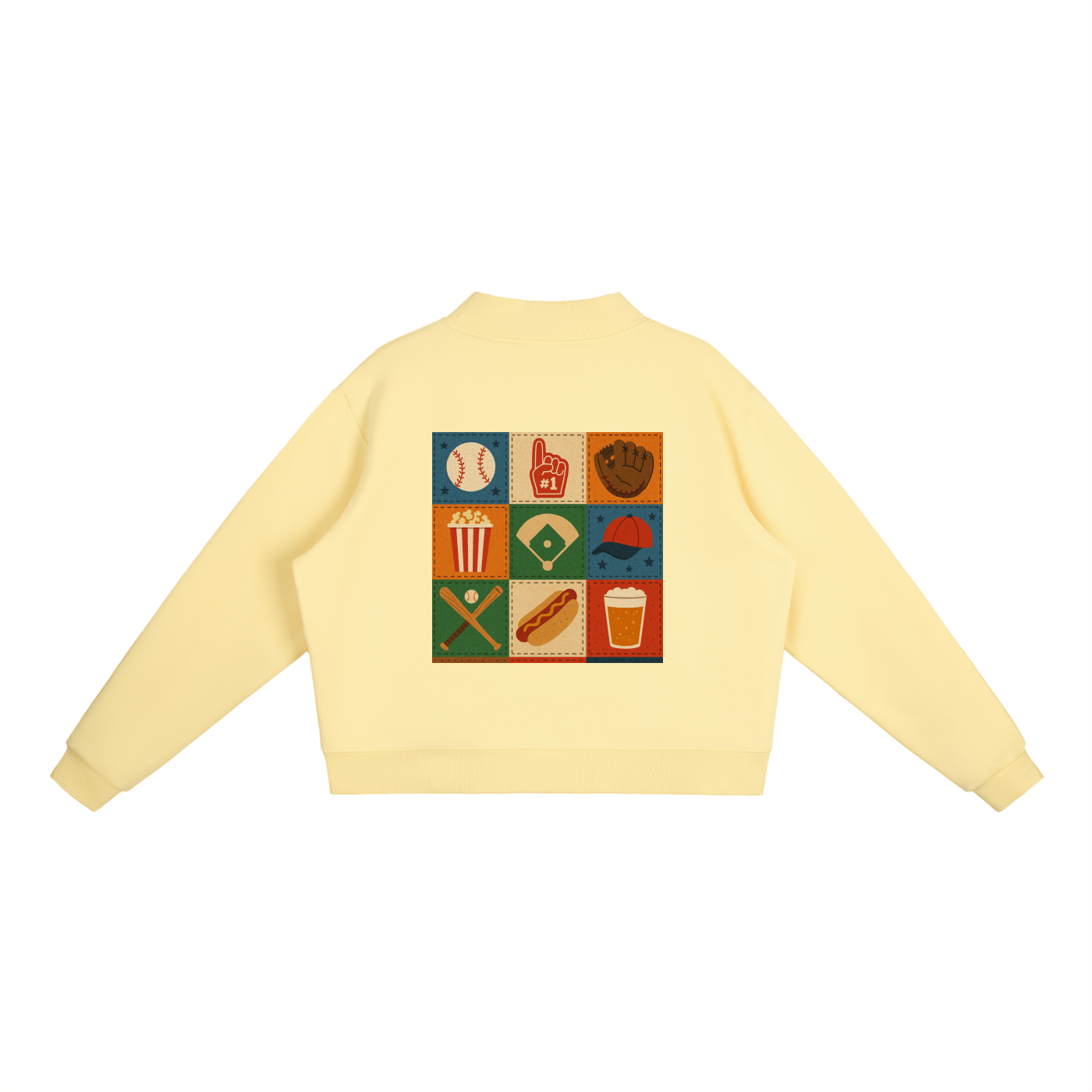 Ballgame Script with Patchwork Essential Fleece Mock-Neck Crew Sweatshirt