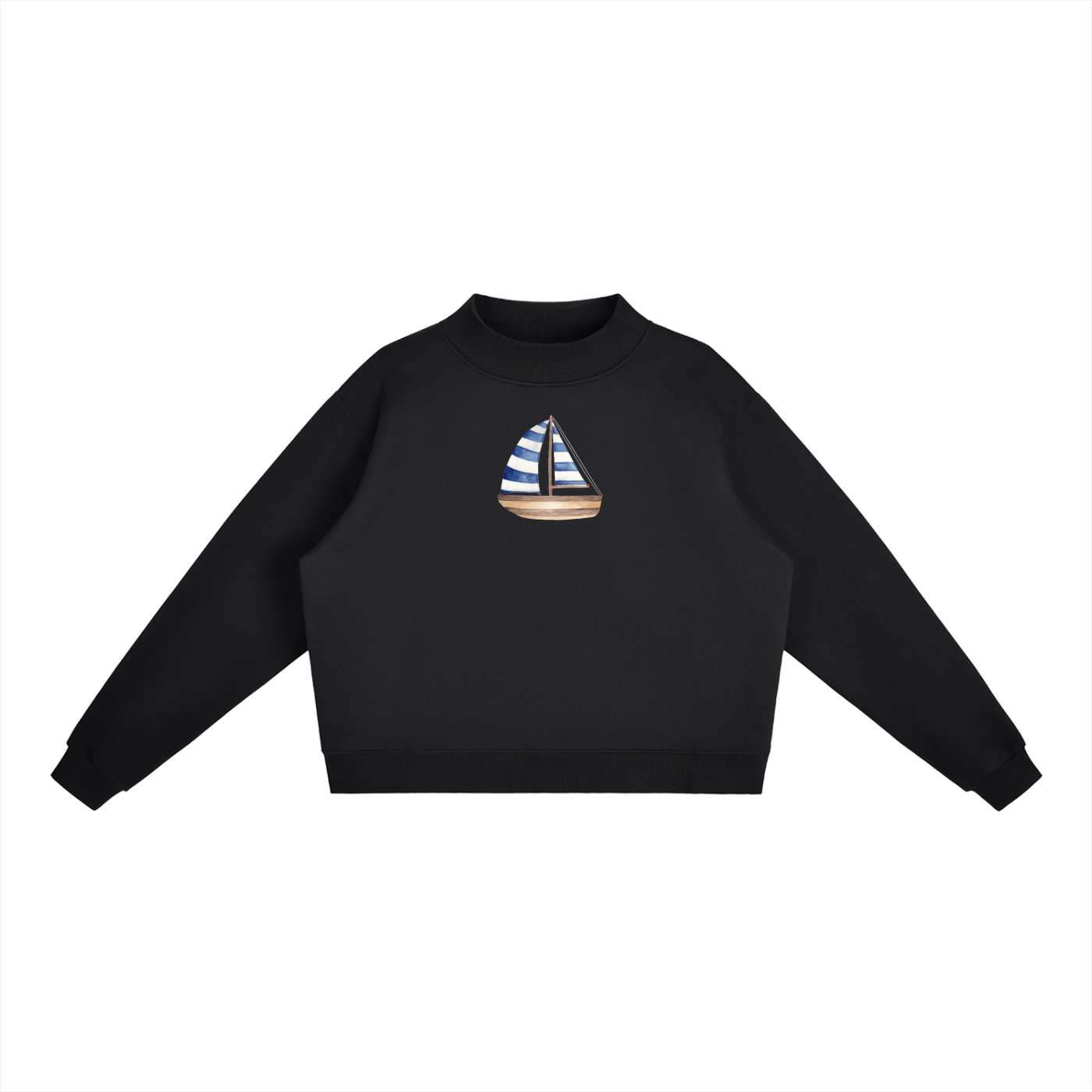 Striped Sail Essential Fleece Mock-Neck Crew Sweatshirt