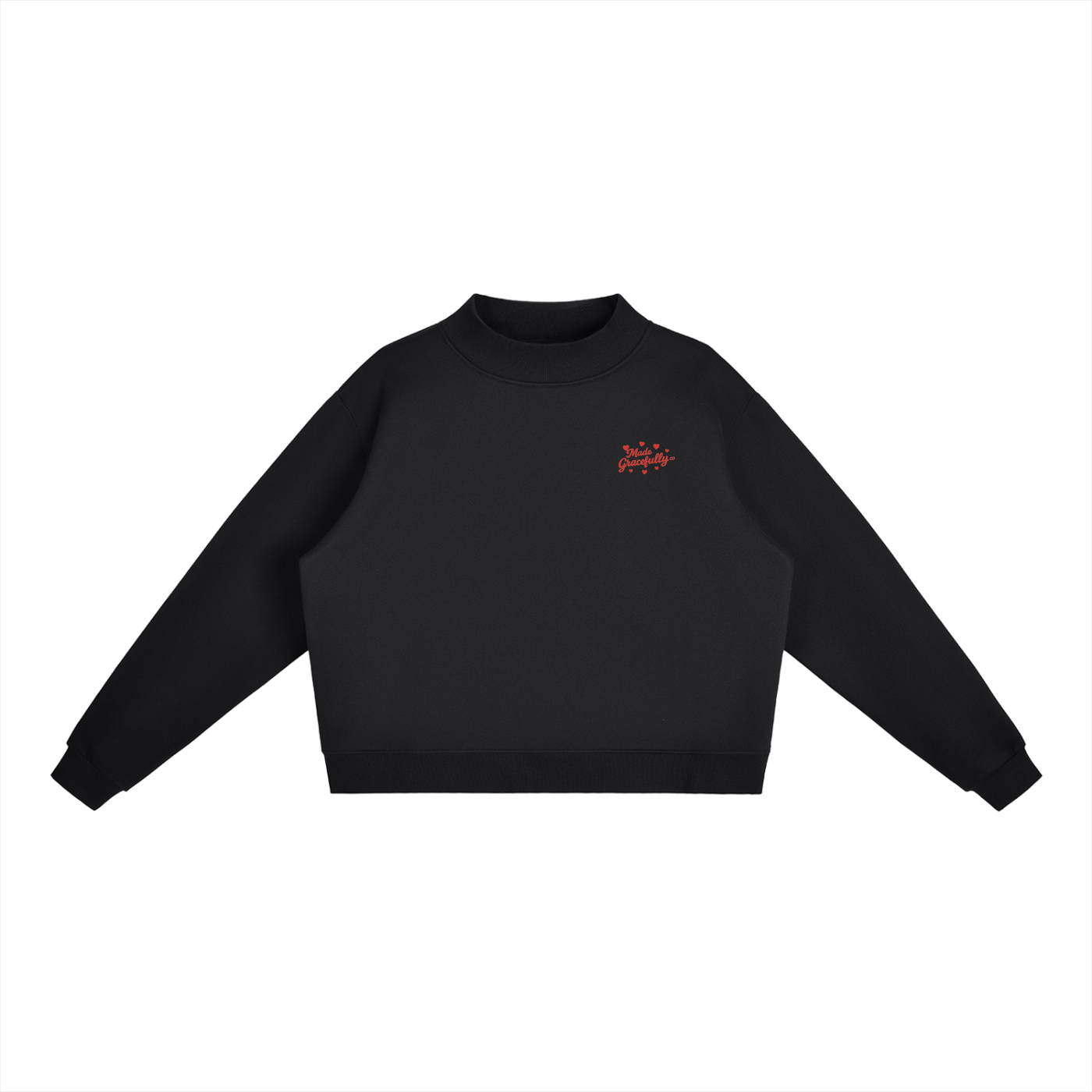 Heart Logo Fleece Mock-Neck Crew Sweatshirt