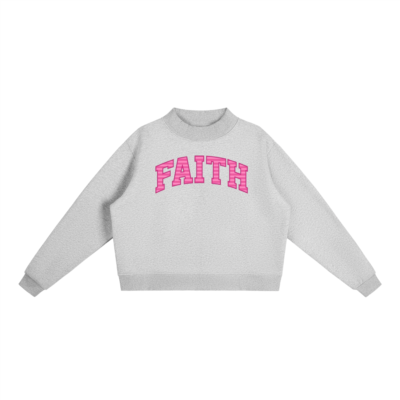 Faith Pink Stripes Essential Fleece Mock-Neck Crew Sweatshirt
