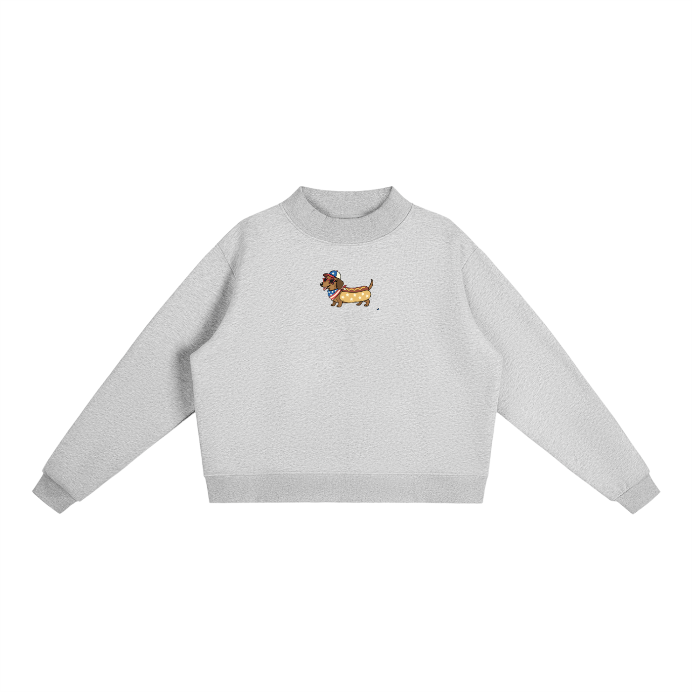 USA Weiner Dog Fleece Mock-Neck Crew Sweatshirt