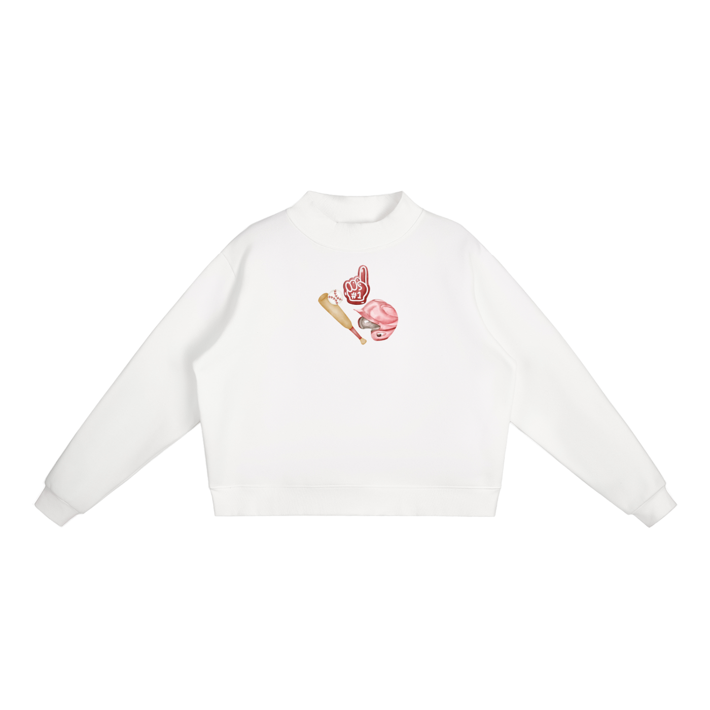 Baseball Patch work Essential Fleece Mock-Neck Crew Sweatshirt