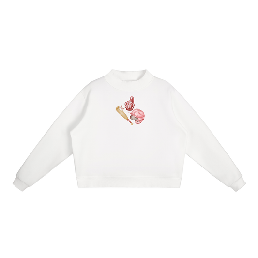 Baseball Patch work Essential Fleece Mock-Neck Crew Sweatshirt