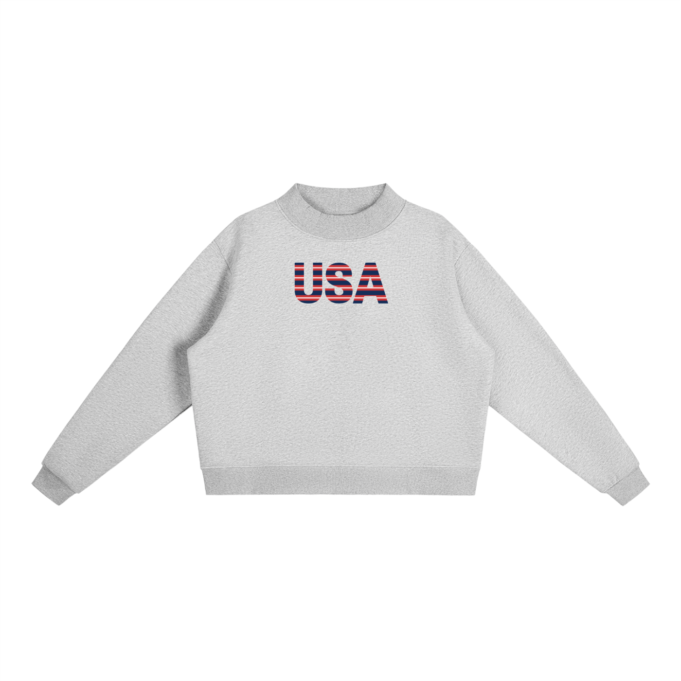 USA Stripe Fleece Mock-Neck Crew Sweatshirt