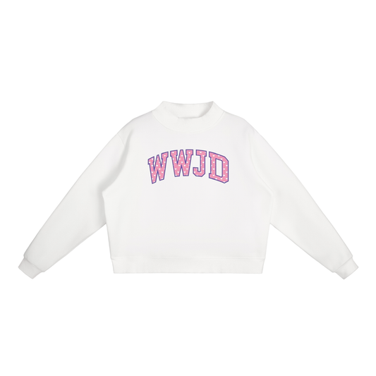 WWJD Print Essential Fleece Mock-Neck Crew Sweatshirt